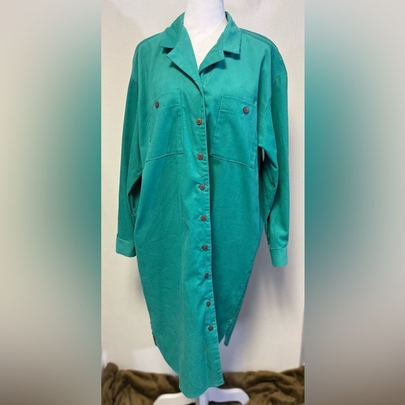 Vintage DonnKenny Corduroy Teal Button Up Dress or Wear Open as Duster Jacket - Picture 3 of 5